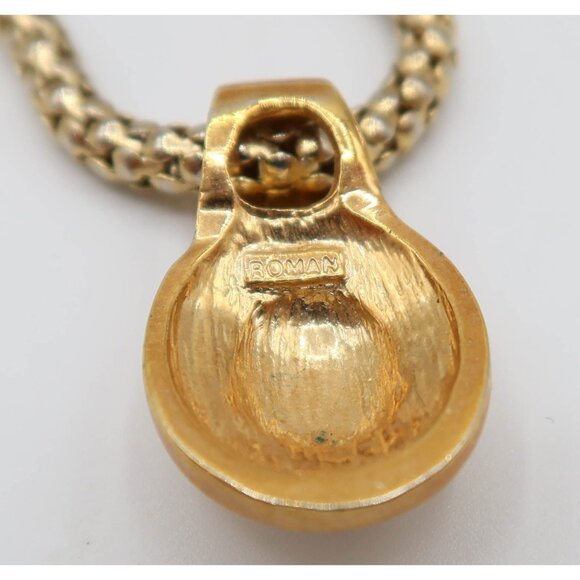 Vintage ROMAN Gold Tone Pave Rhinestone Pendant Necklace 17.5" Snake Chain - Picture 5 of 7